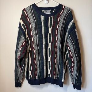 3D knit crew neck sweater cotton multicolor
